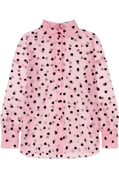 Shop Valentino Flocked Silk-organza Shirt In Pink