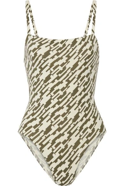 Shop Eres Aquarelle Printed Swimsuit In Army Green