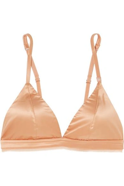 Shop Love Stories Darling Chiffon-trimmed Stretch-satin Soft-cup Triangle Bra In Sand
