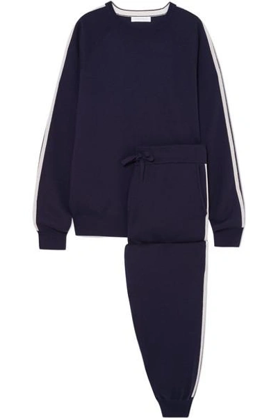 Shop Olivia Von Halle Missy Paris Silk-blend Sweatshirt And Track Pants Set In Navy