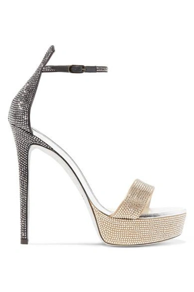 Shop René Caovilla Celebrita Crystal-embellished Leather Platform Sandals In Bronze