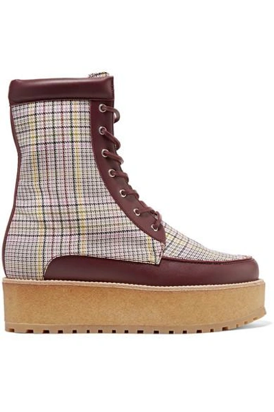 Shop Gabriela Hearst David Leather-trimmed Checked Wool Platform Ankle Boots In Burgundy
