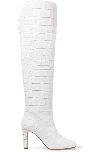 Shop Gabriela Hearst Linda Croc-effect Leather Over-the-knee Boots In White