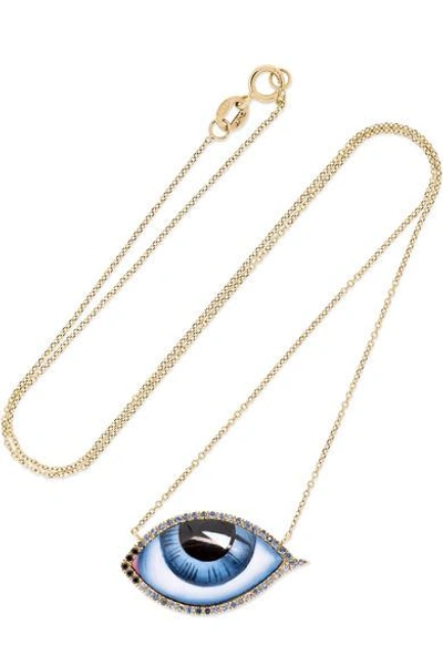 Shop Lito Tu Es Partout 14-karat Gold, Enamel, Diamond And Sapphire Necklace