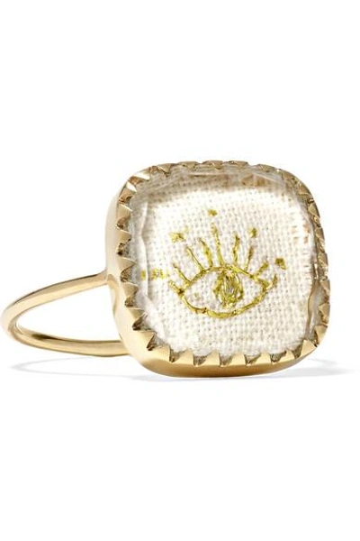 Shop Pascale Monvoisin Blossom N°2 9-karat Gold, Cotton And Glass Ring
