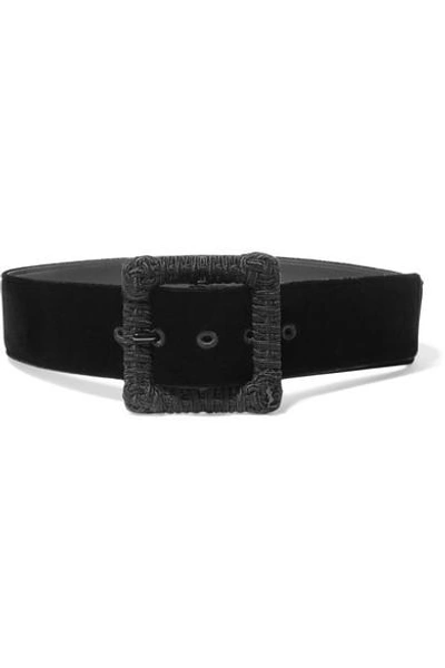 Shop Saint Laurent Velvet Waist Belt In Black