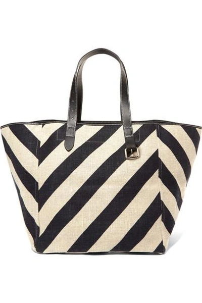 Shop Jw Anderson Belt Leather-trimmed Striped Linen Tote In White