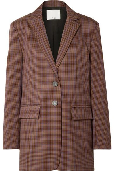 Shop Tibi Oversized Checked Woven Blazer In Brown