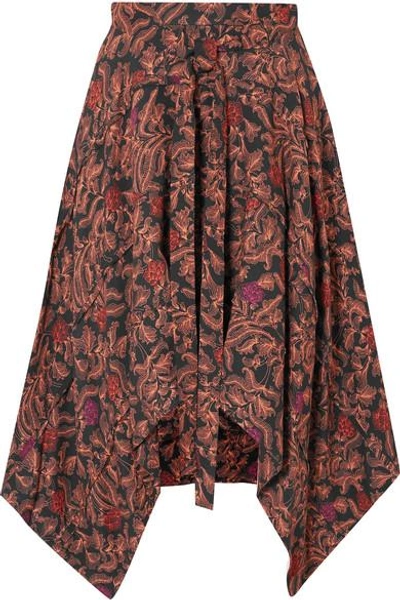 Shop Proenza Schouler Asymmetric Floral-print Crepe De Chine Midi Skirt In Brick