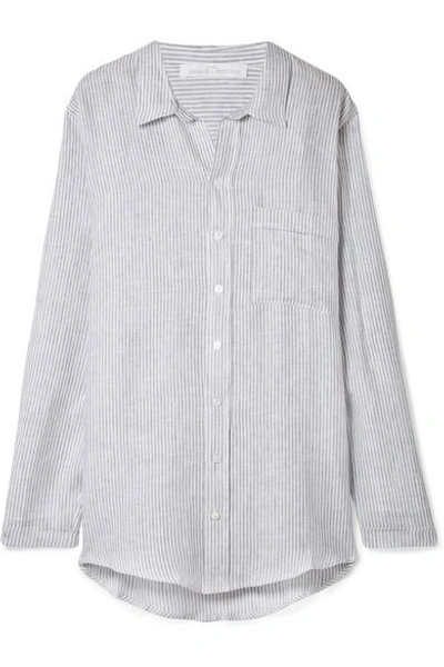 Shop Pour Les Femmes Striped Linen Pajama Shirt In Gray