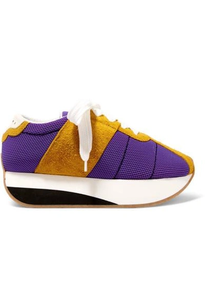 Shop Marni Mesh And Suede Platform Sneakers In Purple
