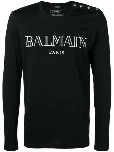 Shop Balmain Embroidered Logo Top In Black