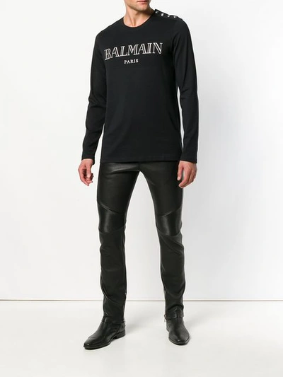 Shop Balmain Embroidered Logo Top In Black