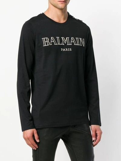 Shop Balmain Embroidered Logo Top In Black
