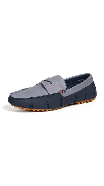 Shop Swims Penny Luxe Loafer Drivers In Navy/grey/gum