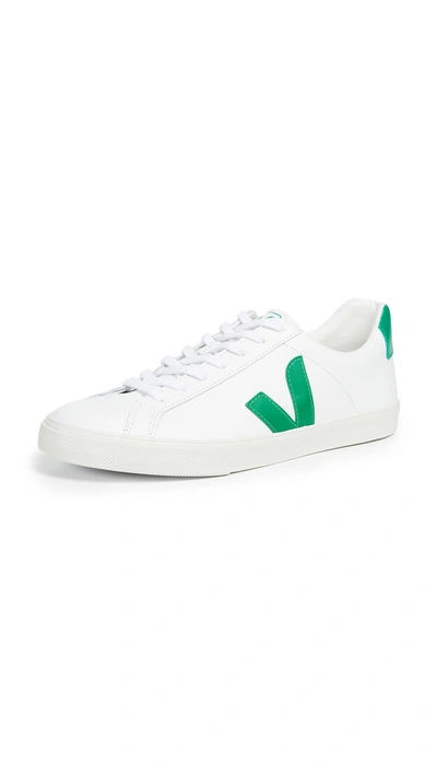 Shop Veja Esplar Leather Sneakers In White/emeraude