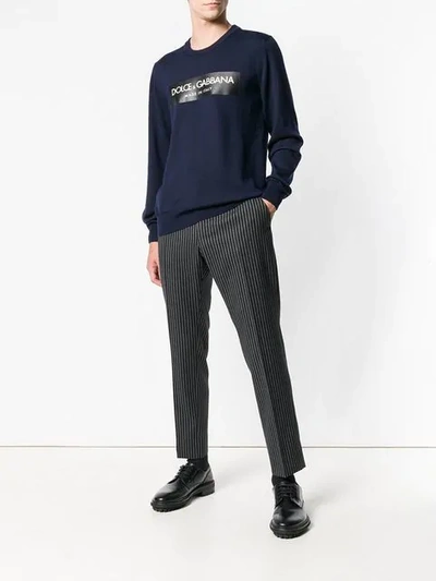 Shop Dolce & Gabbana Striped Cropped Trousers - Grey