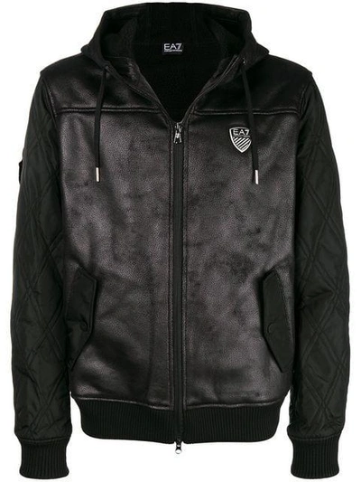 Shop Ea7 Emporio Armani Hooded Biker Jacket - Black