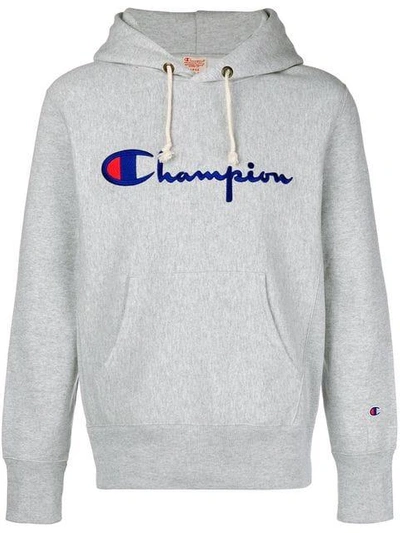 Shop Champion Logo Hoodie In Grey