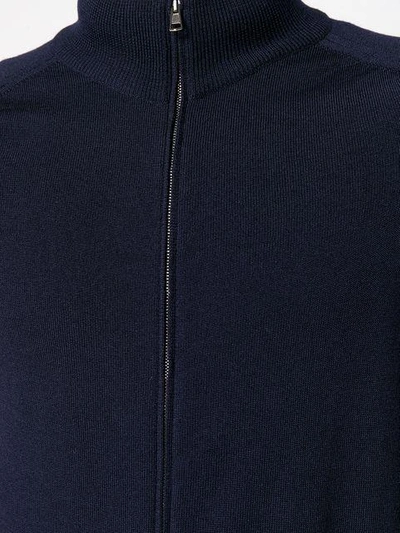 Shop Zanone Virgin Wool Zip Front Cardigan - Blue