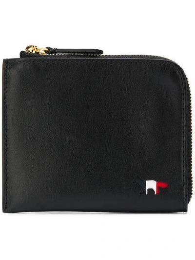 Shop Maison Kitsuné Logo Zipped Wallet - Black