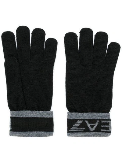 Shop Ea7 Emporio Armani Logo Cuff Gloves - Black