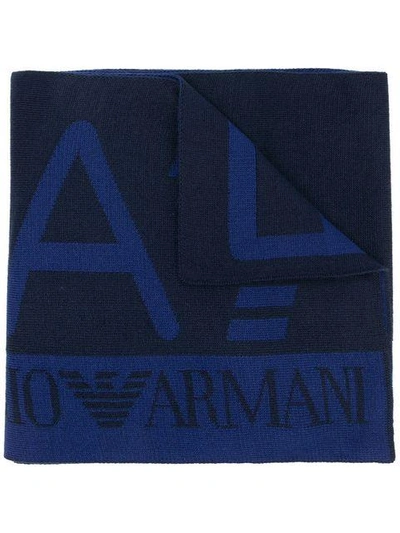 Shop Ea7 Emporio Armani Logo Stamp Scarf - Blue