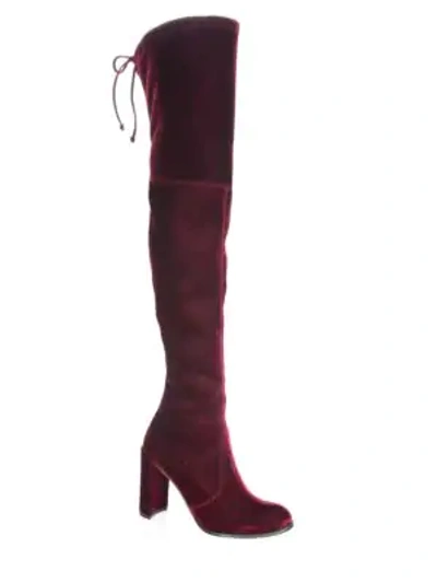 Shop Stuart Weitzman Hiline Over-the-knee Velvet Boots In Burgundy