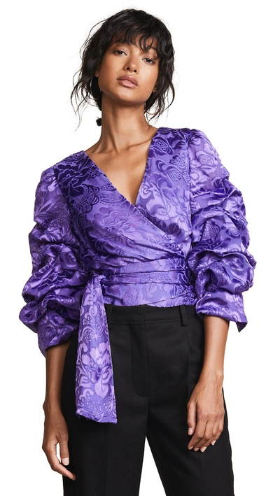 Shop Alice And Olivia Dominica Reversible Blouse In Baroque Floral Electric Purple