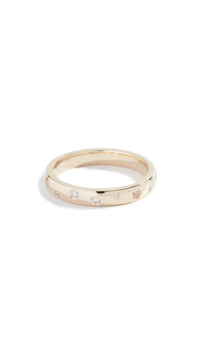 Shop Ef Collection 14k Diamond And White Sapphire Speckled Ring In Yellow Gold/diamond