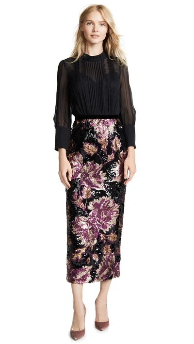 Shop Marchesa Notte Sequin Skirt Gown In Black