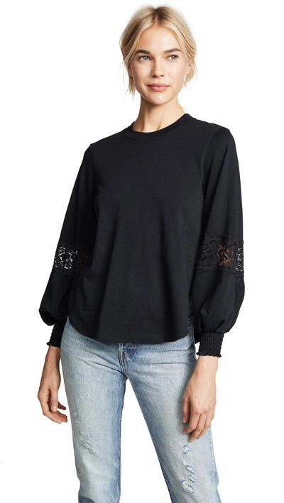 Shop See By Chloé Lace Inset Balloon Sleeve Top In Black