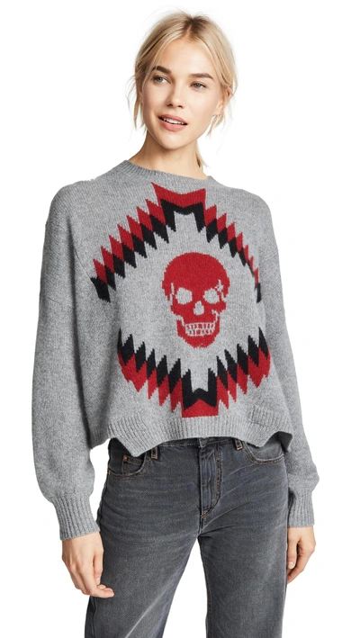 Shop 360 Sweater Cashmere Geometric Skull Sweater In Mid Heather Grey/multi