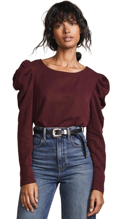 Shop Three Dots Long Sleeve Top With Puff Sleeve In Port Wine