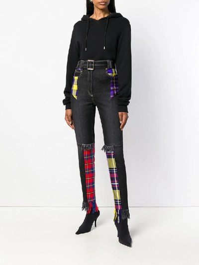 Shop Versace Checked High-waist Jeans - Black