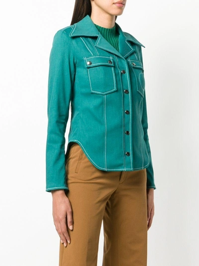 Shop Chloé Stitch Detail Denim Shirt - Green