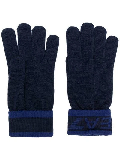 Shop Ea7 Emporio Armani Logo Cuff Gloves - Blue