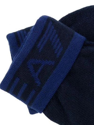 Shop Ea7 Emporio Armani Logo Cuff Gloves - Blue