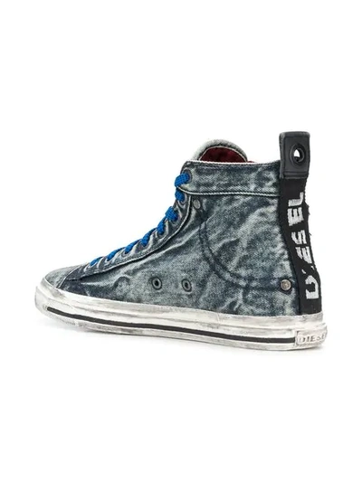 Shop Diesel Washed Out High Top Sneakers In Blue
