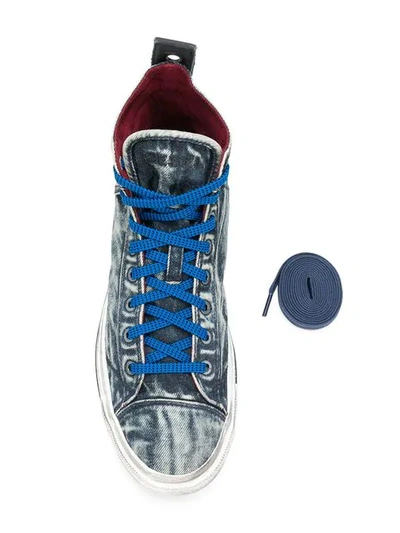 Shop Diesel Washed Out High Top Sneakers In Blue
