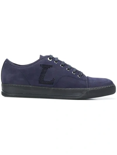 Shop Lanvin Perforated Logo Sneakers In Blue