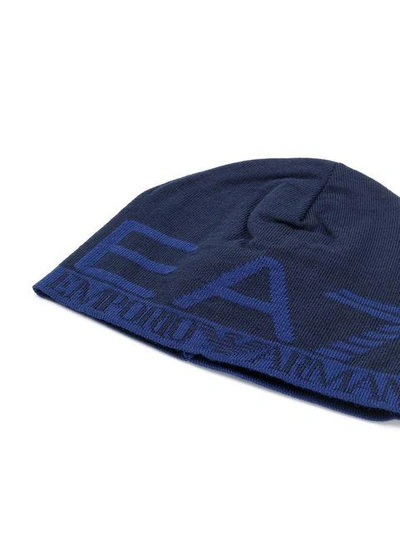 Shop Ea7 Logo Knit Cap In Blue