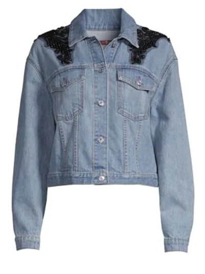 Shop 7 For All Mankind Embellished Boyfriend Denim Jacket In Salt Sky