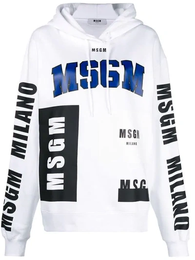 Shop Msgm Front Printed Logo Hoodie - White