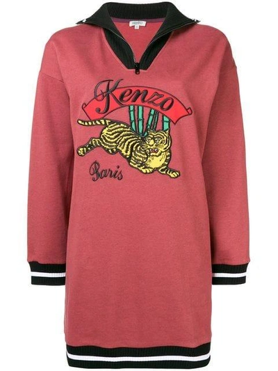Shop Kenzo Embroidered Tiger Dress In Red