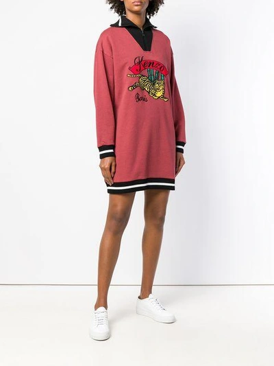 Shop Kenzo Embroidered Tiger Dress In Red