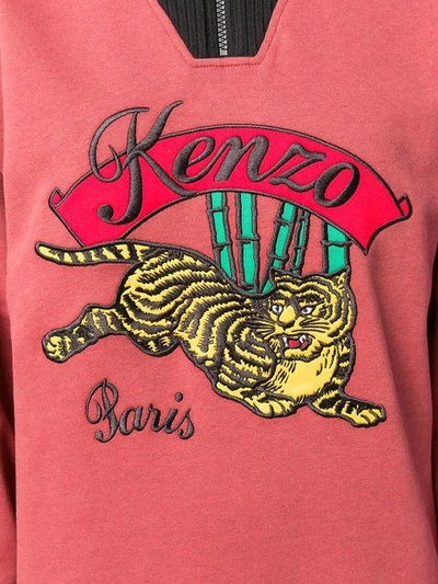 Shop Kenzo Embroidered Tiger Dress In Red