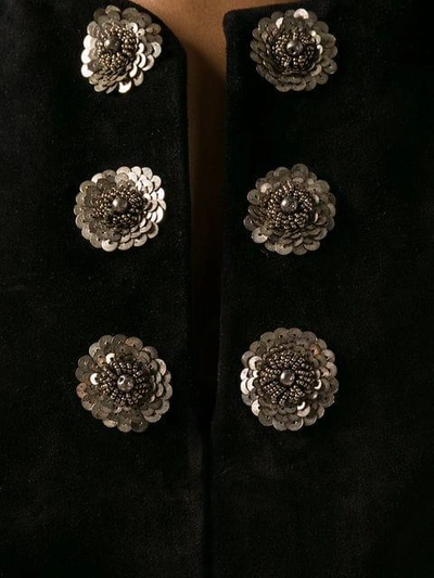 Shop Saint Laurent Flower Button Mini Dress In Black