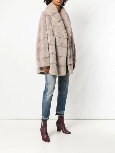 Shop Liska Fur Tiered Coat In Brown