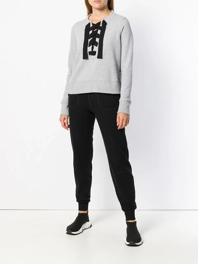 Shop Dkny Lace-up Fitted Sweatshirt - Grey